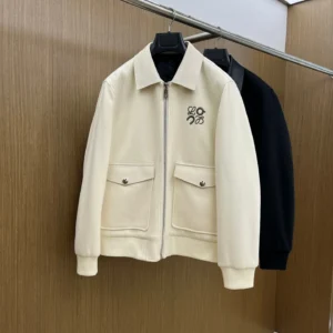 Loewe Workwear Jacket with Leather Collar – Available in Cream and Black - Loewe puffer jacket real photo 1