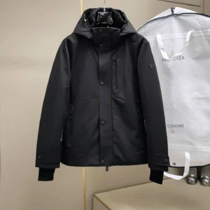 Moncler Technical Hooded Puffer Jacket - Black/White - Moncler puffer jacket real photo 1