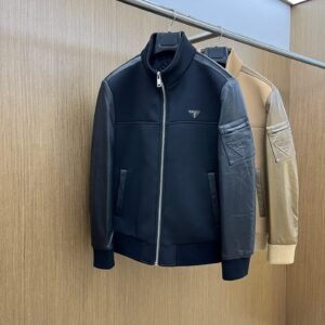 Prada Hooded Leather-Sleeve Jacket – Re-Nylon and Leather Hybrid Design - Prada puffer jacket real photo 1