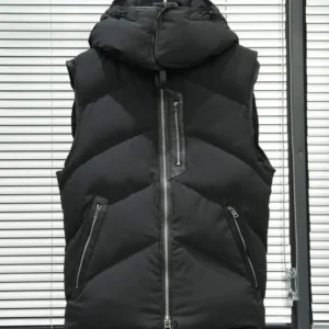 Tom Ford Leather-Trimmed Quilted Wool-Cashmere Hooded Down Gilet – Black - Tom Ford puffer vest real photo 1
