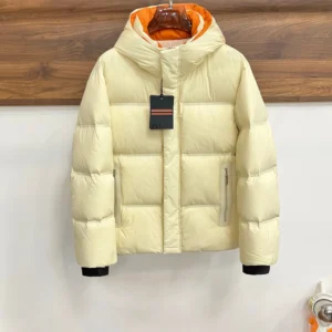 Zegna–Style Down Puffer Jacket – Cream with Orange Lining - Zegna puffer jacket real photo 1