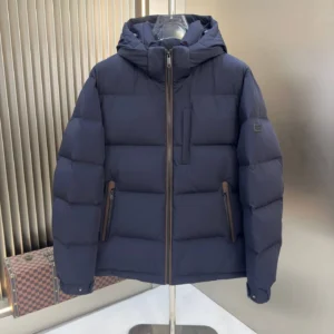 Zegna–Style Men’s Hooded Puffer Jacket – Navy - Zegna puffer jacket real photo 1
