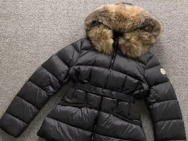 Moncler Black Fur Trim Long Down Coat - view 1