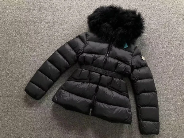 Moncler Black Fur Trim Long Down Coat - view 4