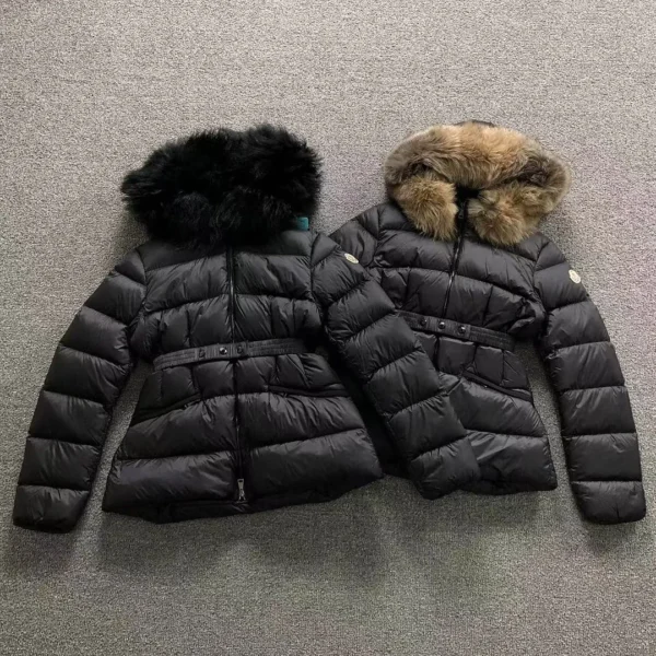 Moncler Black Fur Trim Long Down Coat