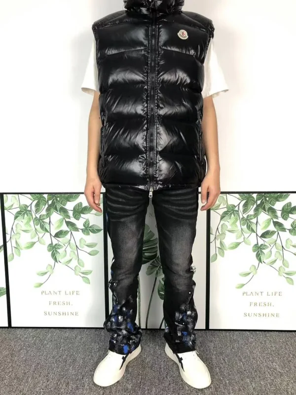 Moncler Black Glossy Longline Down Vest - view 1