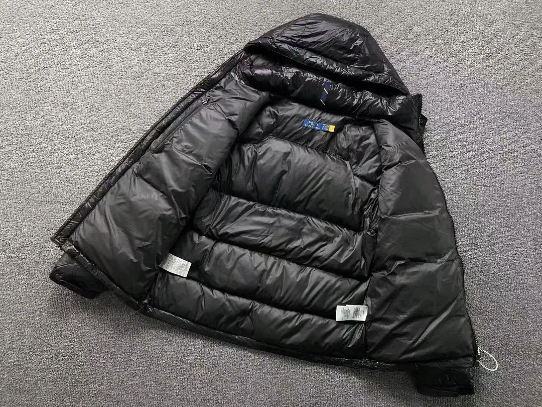 Ralph Lauren Black Glossy Fur Collar Long Puffer
