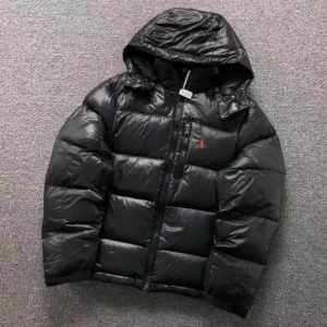 Ralph Lauren Black Glossy Fur Collar Long Puffer
