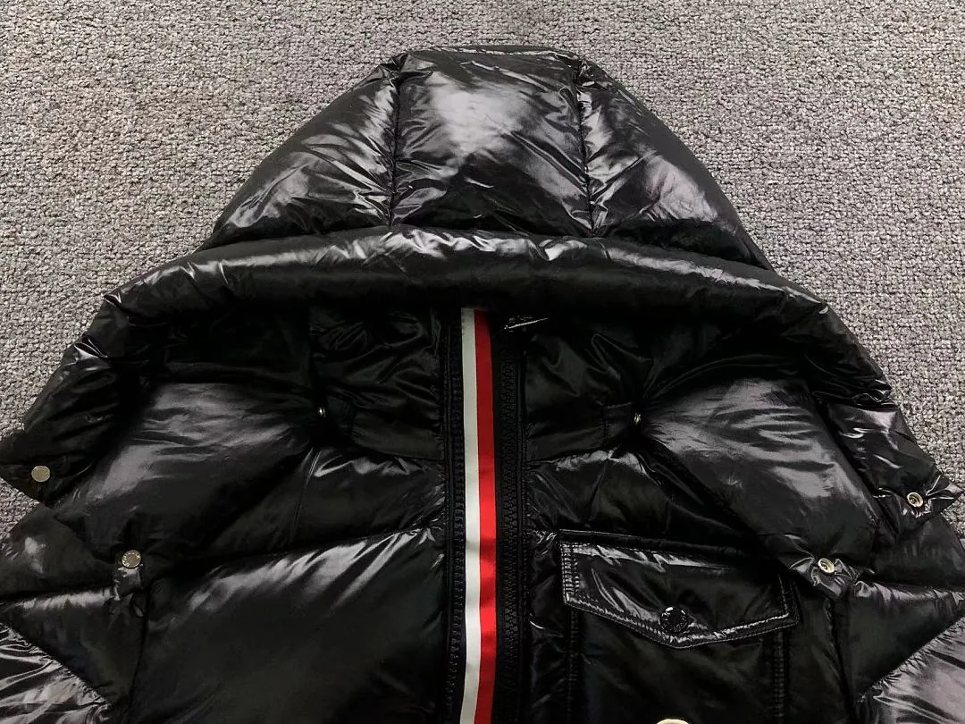 Moncler Black Glossy Hooded Puffer