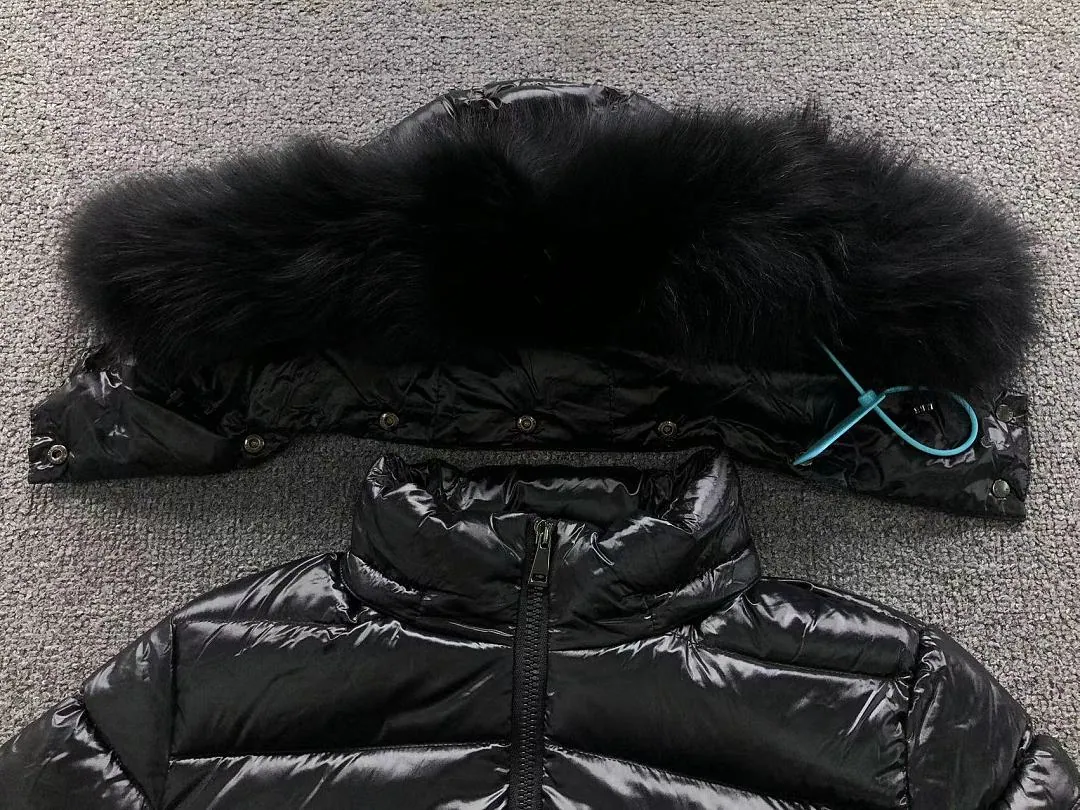 Moncler Black Glossy Hooded Puffer L