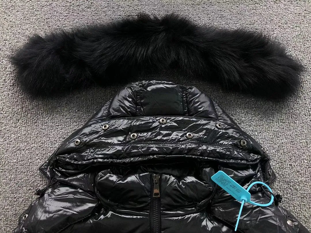 Moncler Black Glossy Hooded Puffer L